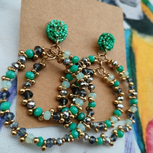 🐦The Mosaic Collection🐦Turquoise and Gold Boho Beaded Earrings - Picture 13 of 16